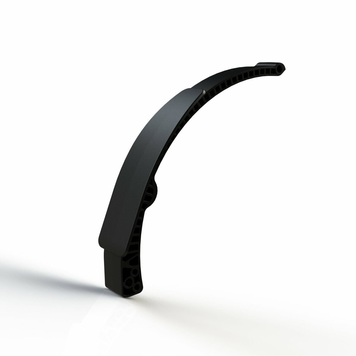 A black rear stomp brake part with integrated rear guard and cooling vents, designed for close fit to the tyre.