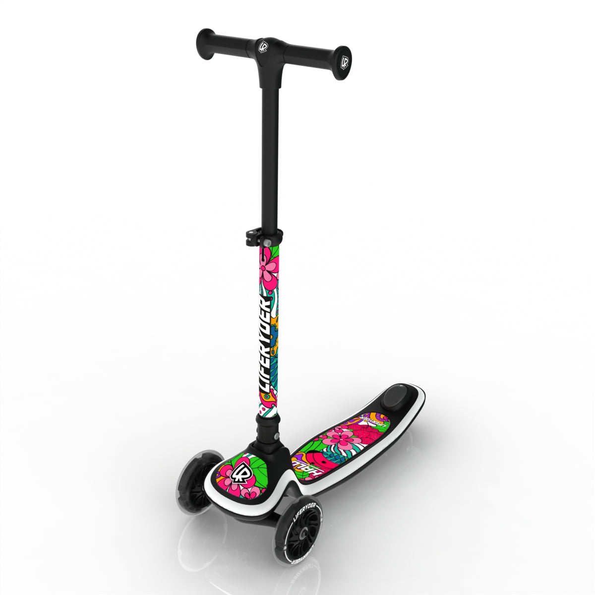 LIFERYDER HALO Flower Power adjustable height toddler scooter extended view