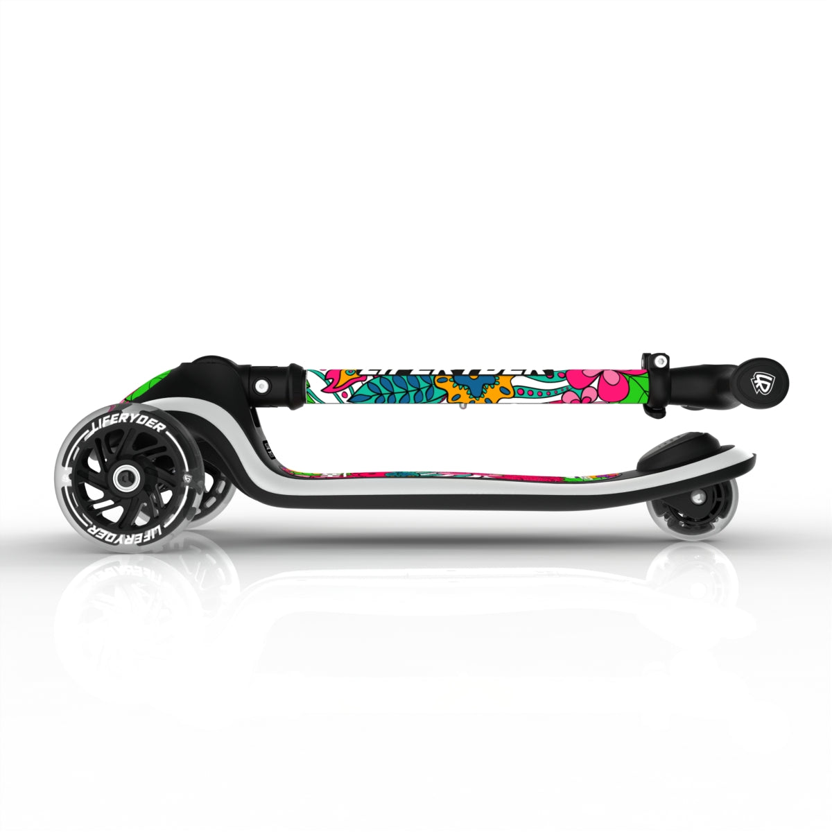 LIFERYDER HALO Flower Power foldable 3 wheel scooter folded view