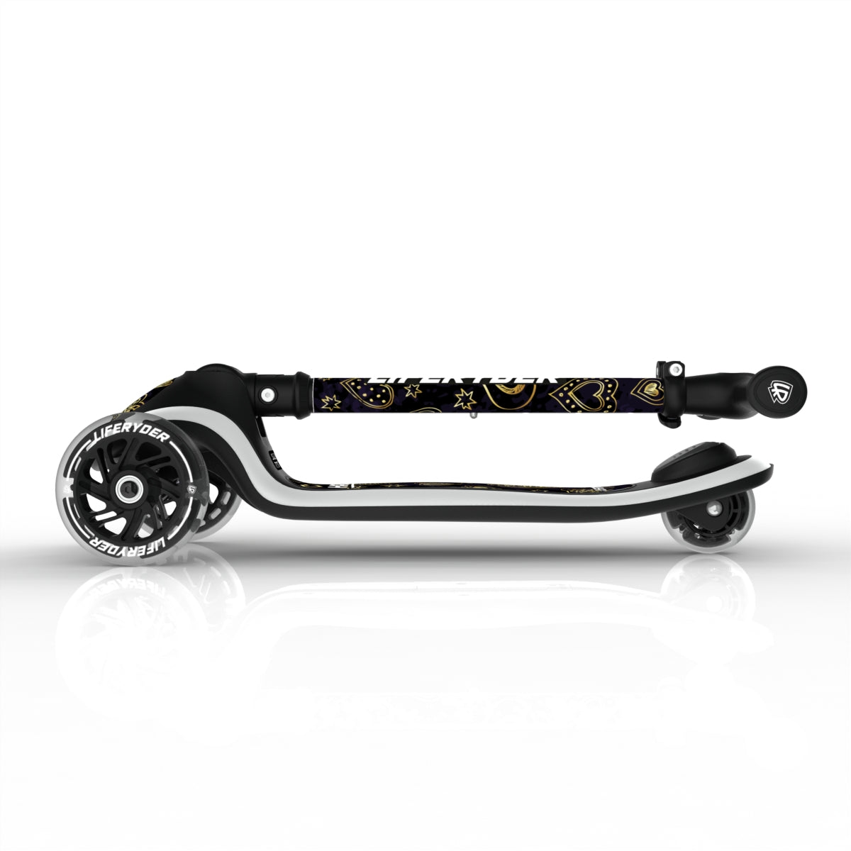 LIFERYDER HALO Hearts of Gold foldable 3 wheel scooter folded view