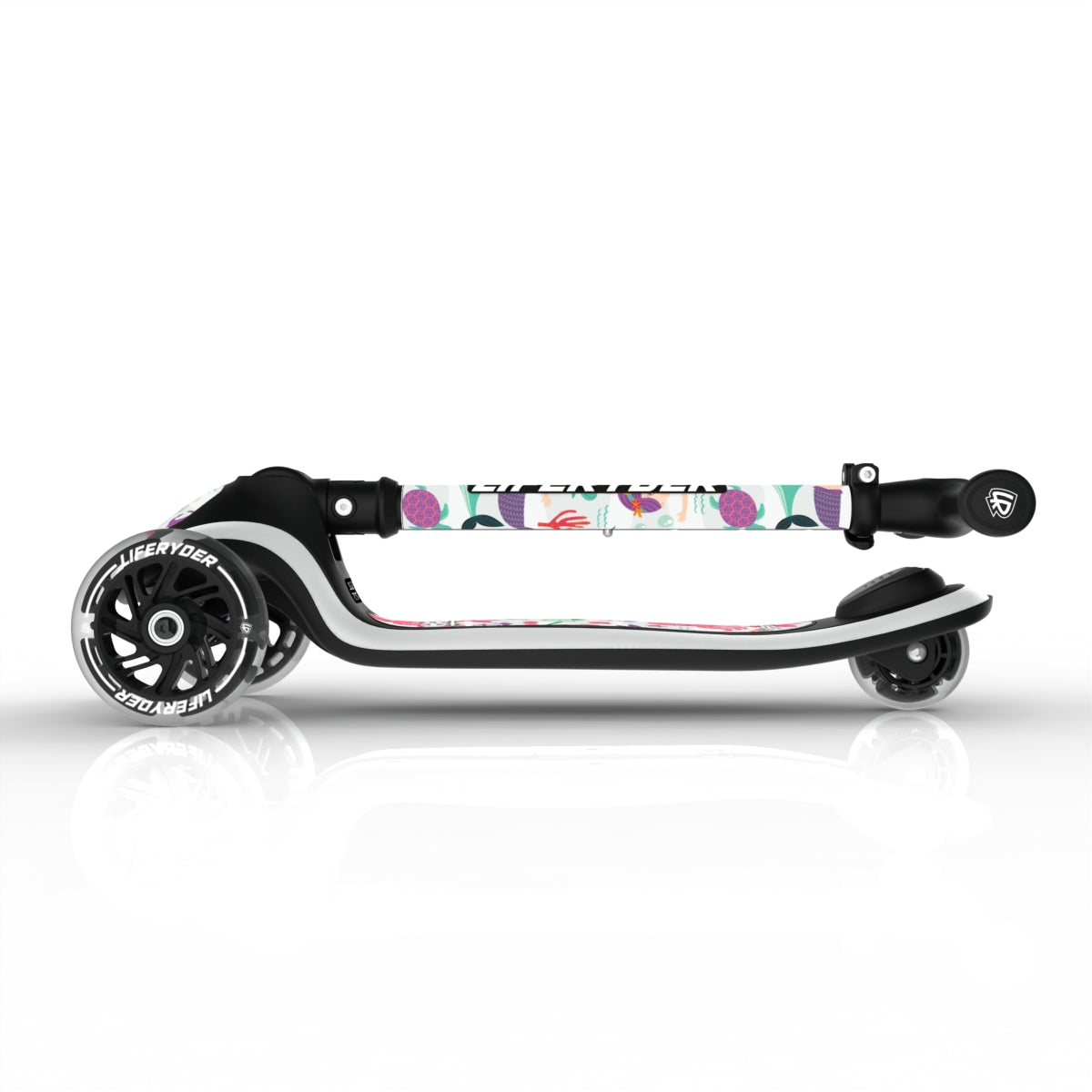 LIFERYDER HALO Mermaids & Dolphins foldable 3 wheel scooter folded view