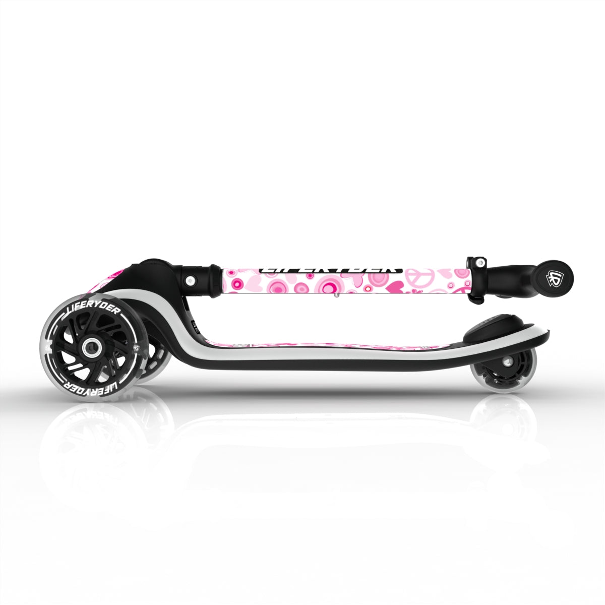 LIFERYDER HALO Peace & Love foldable 3 wheel scooter folded view
