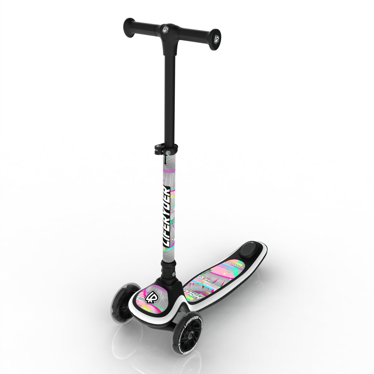 LIFERYDER HALO Pink Glitch adjustable height toddler scooter extended view