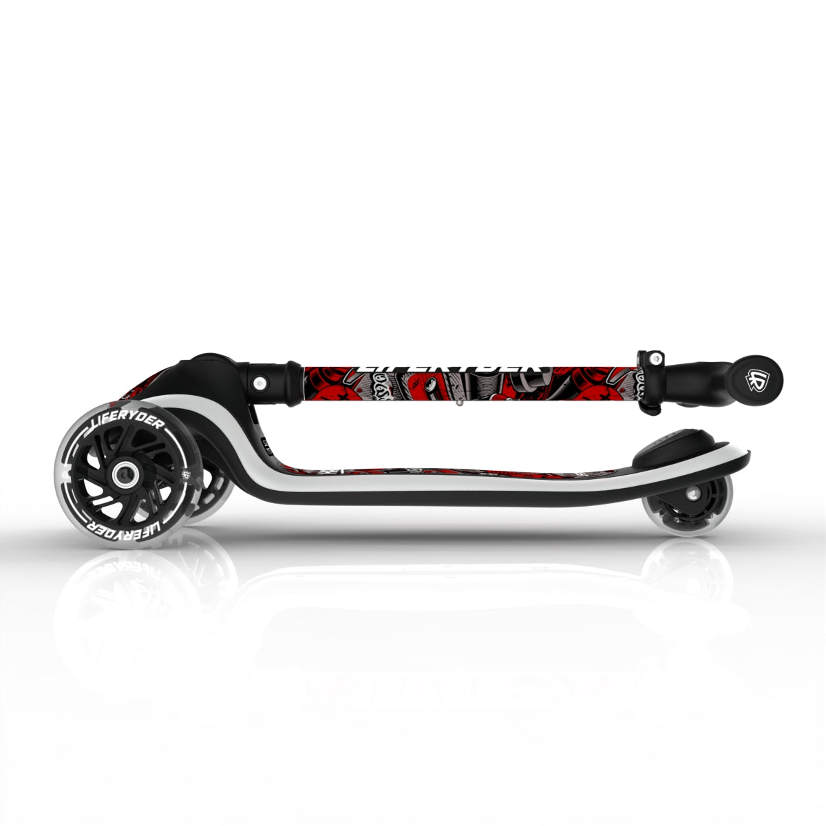 LIFERYDER HALO Red Mist foldable 3 wheel scooter folded view