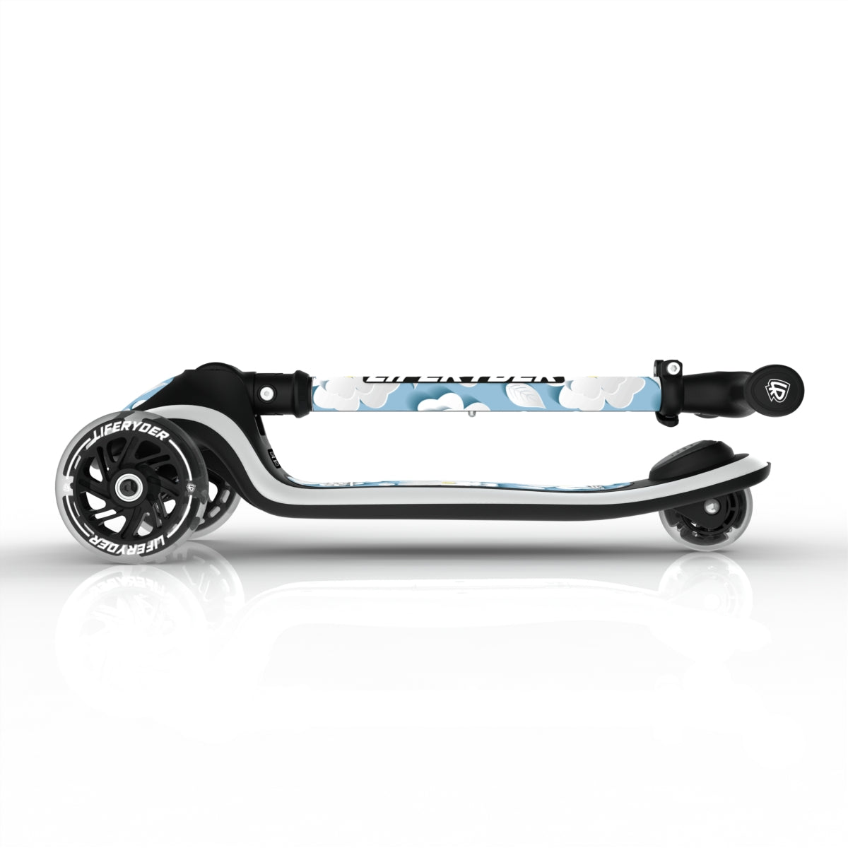 LIFERYDER HALO Sakura Clouds foldable 3 wheel scooter folded view