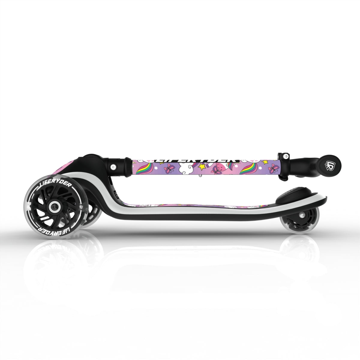 LIFERYDER HALO Unicorn foldable 3 wheel scooter folded view