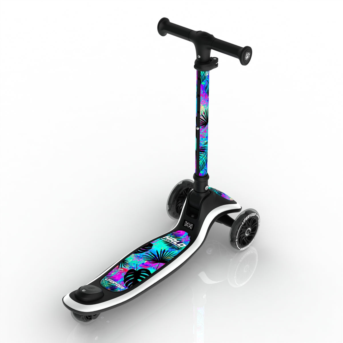 LIFERYDER HALO Neon Palm 3 wheel kids scooter rear view