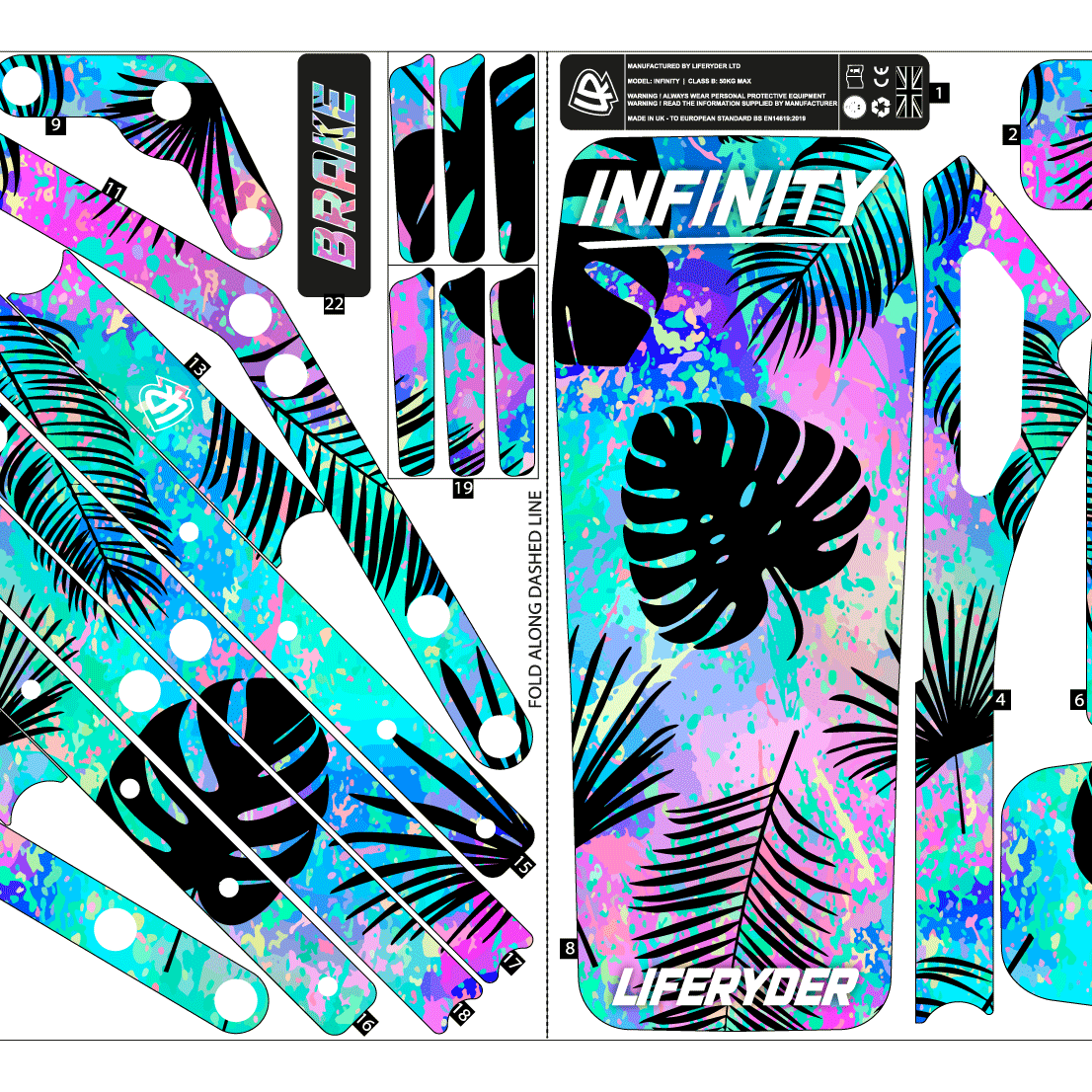 LIFERYDER Neon Palm Sticker set for infinity big wheel scooter