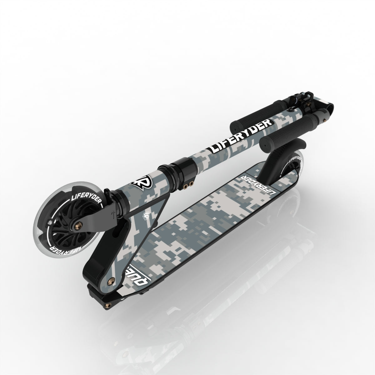 LIFERYDER QUEST Digital Camo folding kids scooter folded view