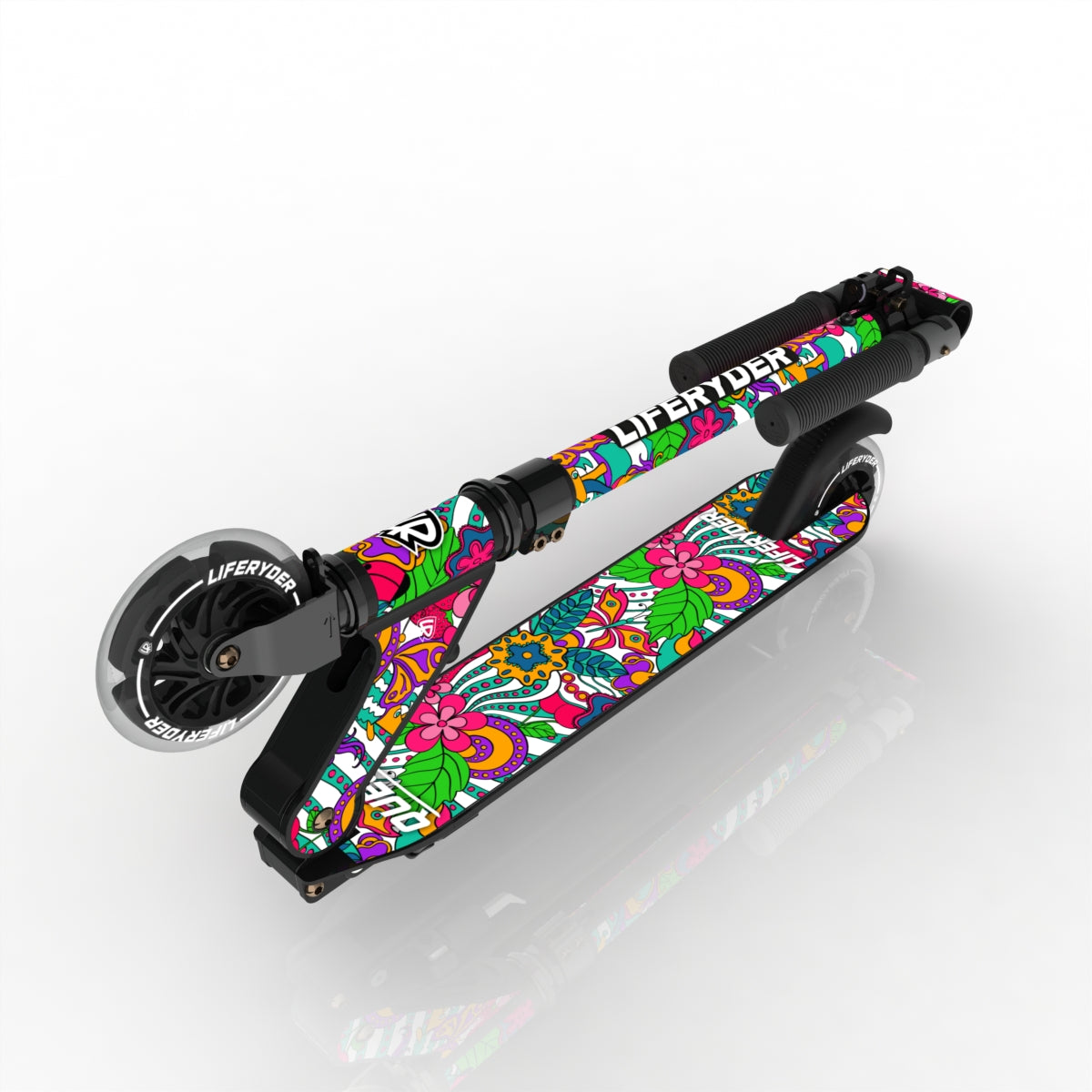 LIFERYDER QUEST Flower Power folding kids scooter folded view