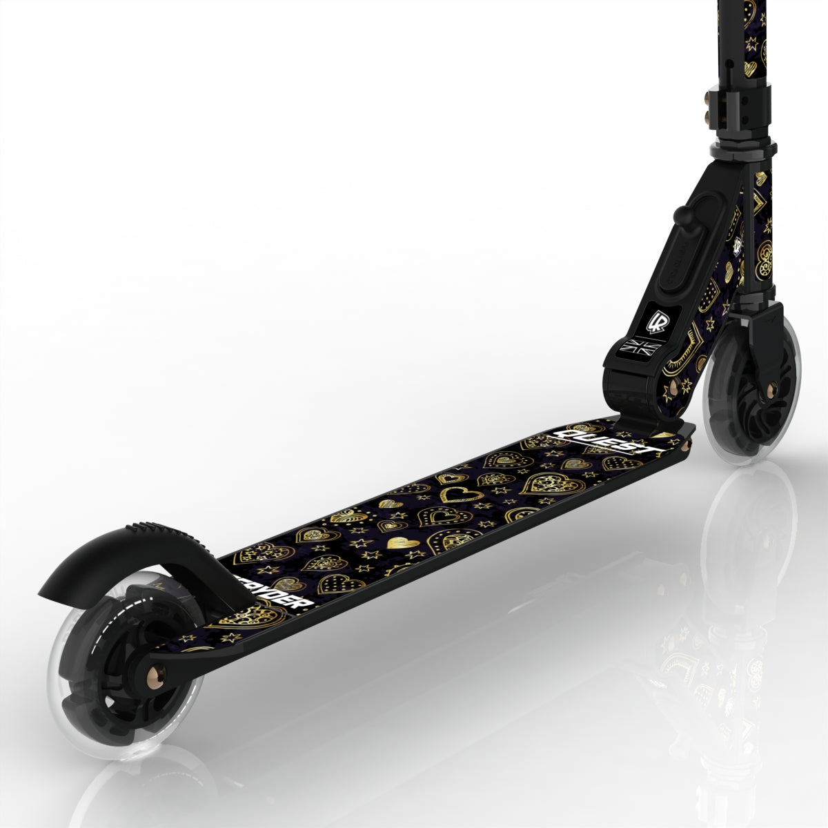LIFERYDER QUEST Hearts of Gold light-up LED wheels scooter detail
