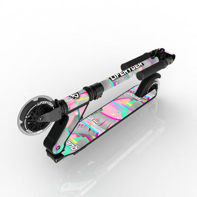 LIFERYDER QUEST Pink Glitch folding kids scooter folded view