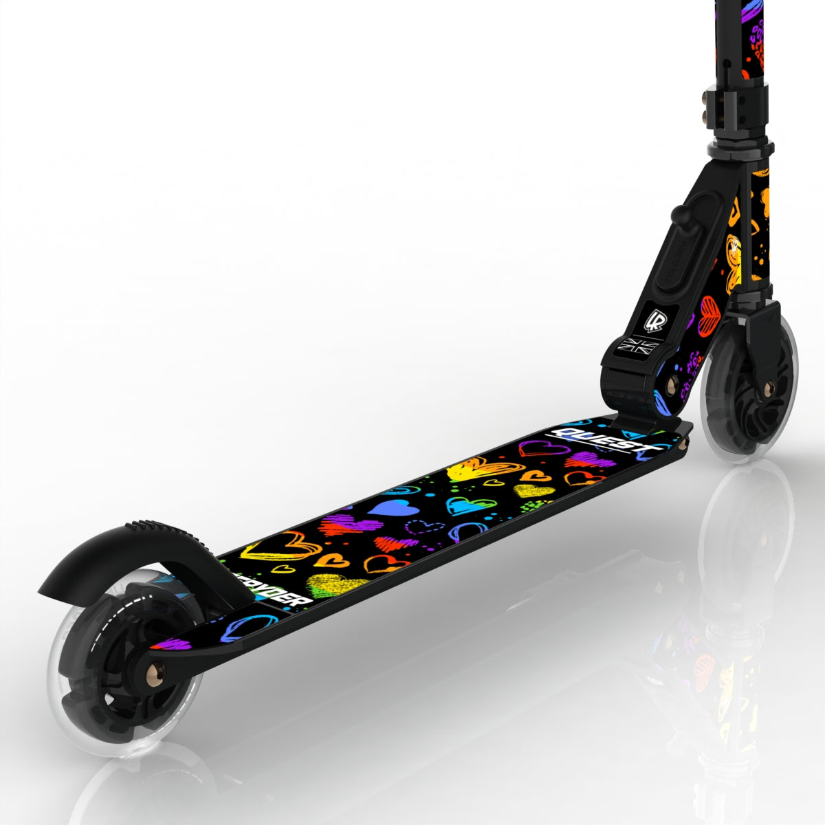 LIFERYDER QUEST Rainbow Hearts light-up LED wheels scooter detail