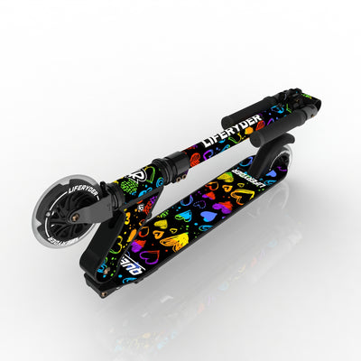 LIFERYDER QUEST Rainbow Hearts folding kids scooter folded view
