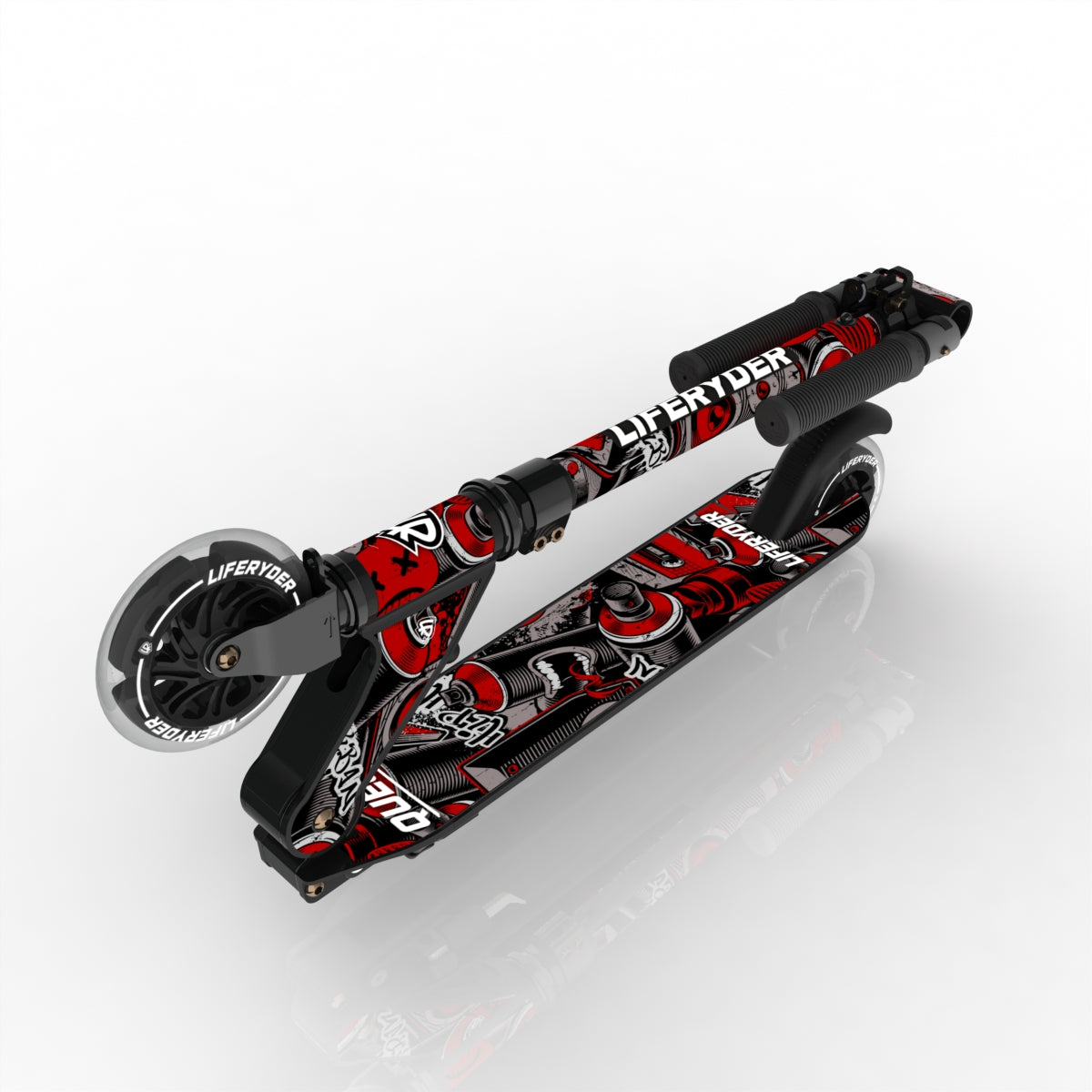 LIFERYDER QUEST Red Mist folding kids scooter folded view