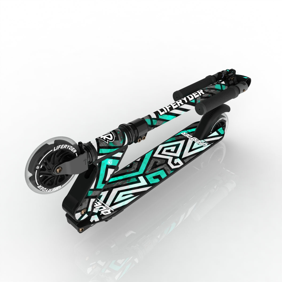 LIFERYDER QUEST Spearmint Maze folding kids scooter folded view