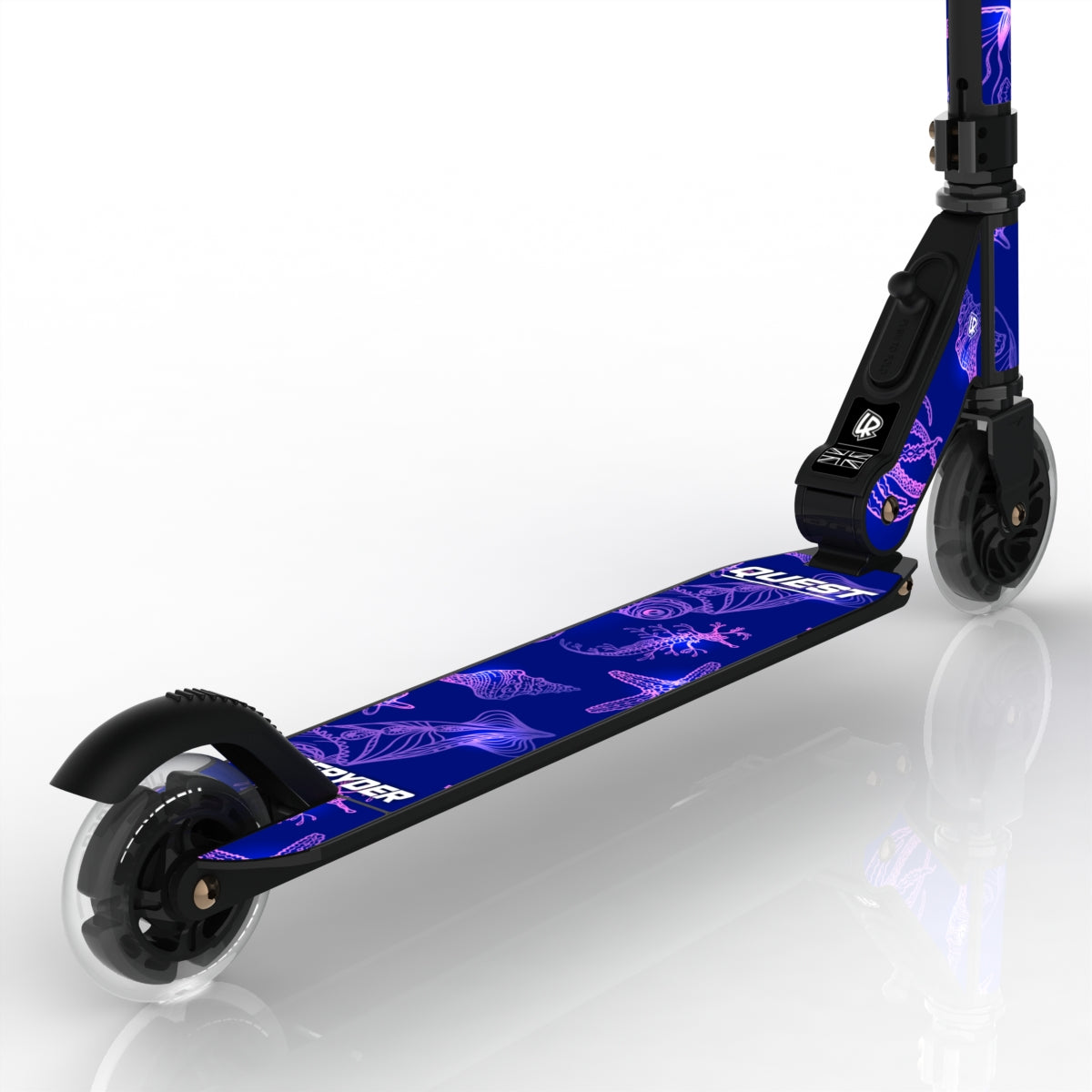LIFERYDER QUEST Ultraviolet light-up LED wheels scooter detail