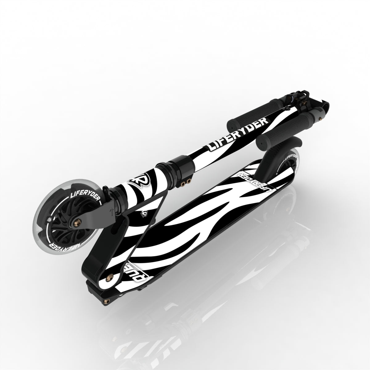 LIFERYDER QUEST Zebra Stripes folding kids scooter folded view