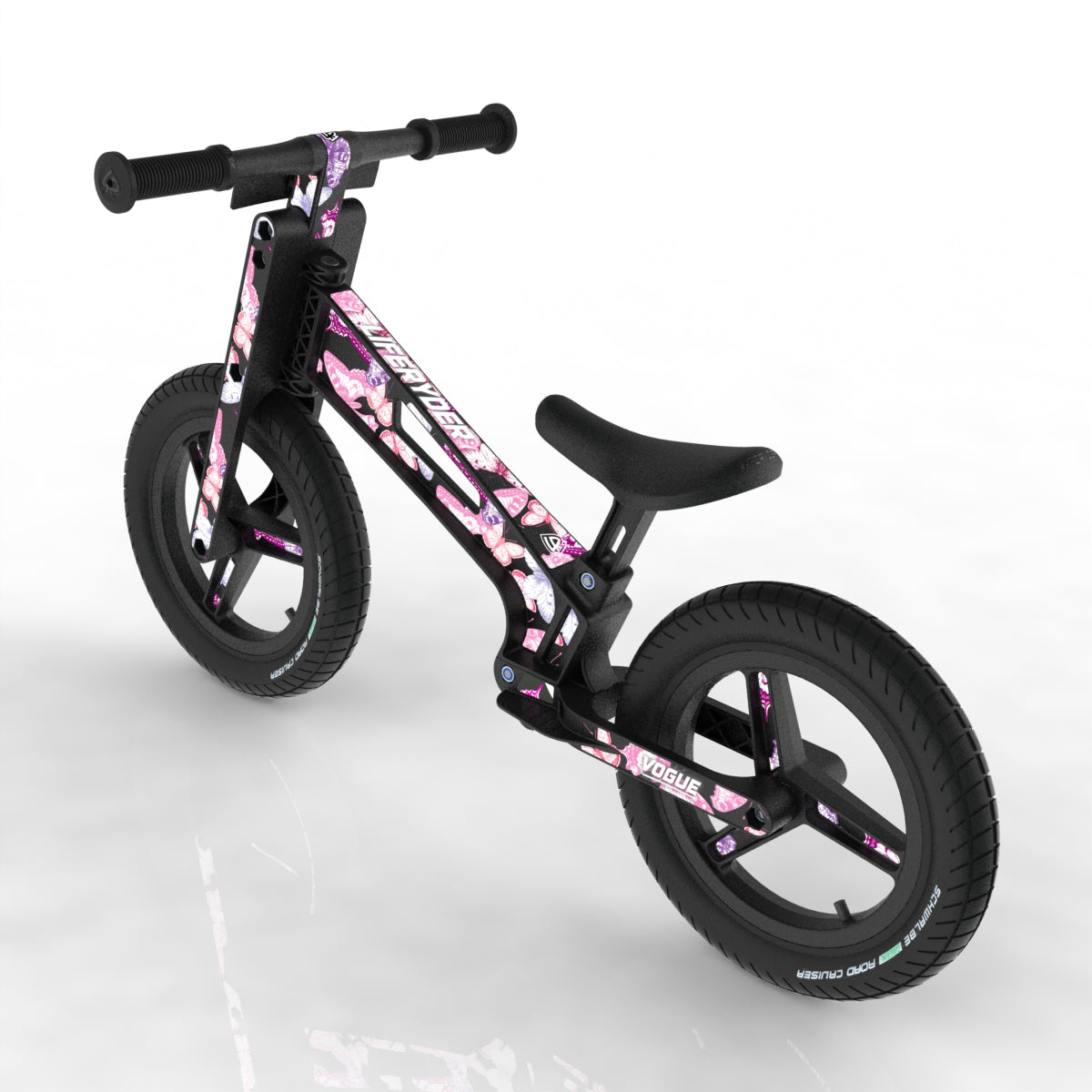 LIFERYDER VOGUE Butterflies 12 inch air tyre balance bike rear view