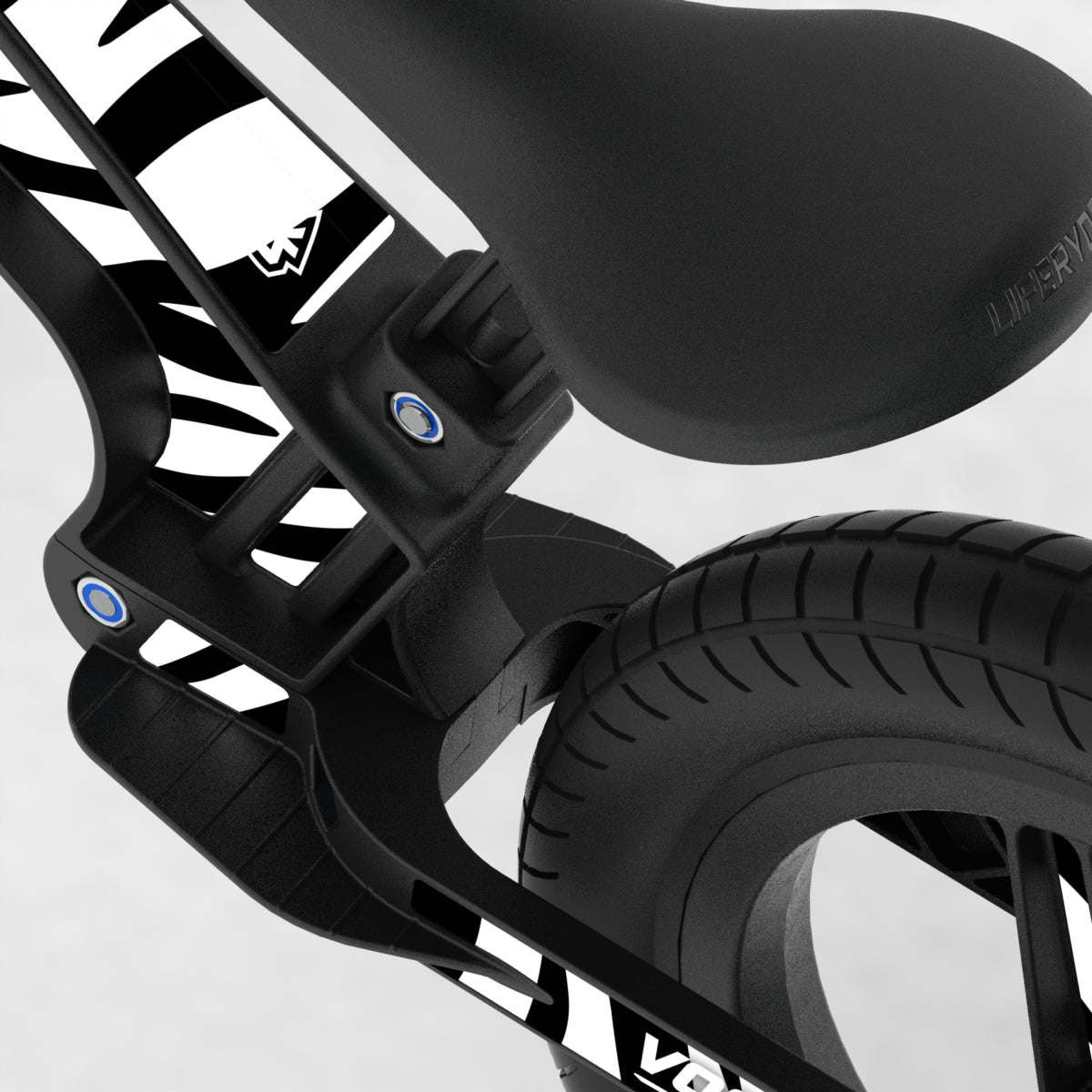 LIFERYDER VOGUE Zebra Stripes adjustable seat balance bike detail
