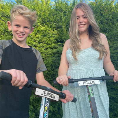 LIFERYDER test pilots with original INFINITY scooters and personalised mini reg plates