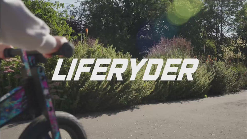 Children riding LIFERYDER kids scooters and balance bikes outdoors